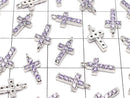 Charm cross with metal Parts CZ 10 x 5 mm [Amethyst] silver color 2 pcs $2.79