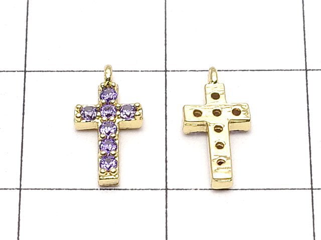 Metal Parts Charm with CZ Cross 10 x 5 mm [Amethyst] gold color 2