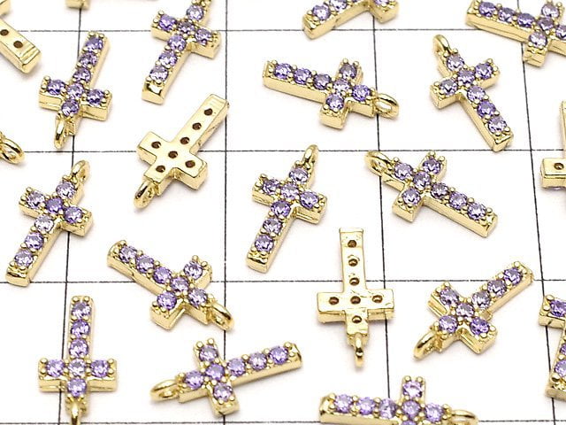 Metal Parts Charm with CZ Cross 10 x 5 mm [Amethyst] gold color 2