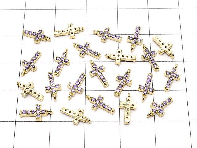 Metal Parts Charm with CZ Cross 10 x 5 mm [Amethyst] gold color 2