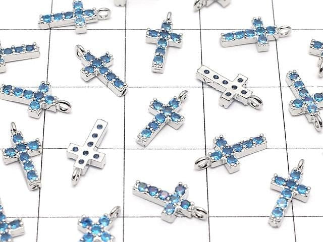 Metal parts CZ charm Cross 10x5mm [Sky blue] Silver color 2pcs