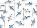 Metal CZ Charm Cross 10x5mm [Sky Blue] Silver Color 2pcs