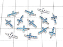 Metal CZ Charm Cross 10x5mm [Sky Blue] Silver Color 2pcs