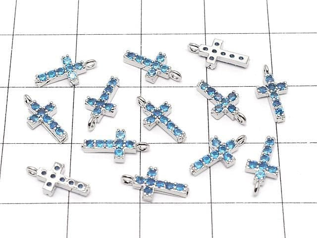 Metal parts CZ charm Cross 10x5mm [Sky blue] Silver color 2pcs