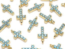Metal CZ Charm Cross 10x5mm [Sky Blue] Gold Color 2-Piece Set