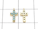 Metal CZ Charm Cross 10x5mm [Sky Blue] Gold Color 2-Piece Set