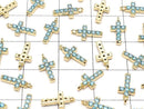 Metal CZ Charm Cross 10x5mm [Sky Blue] Gold Color 2-Piece Set