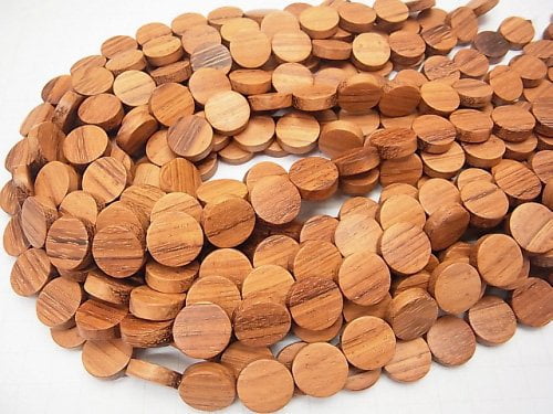 Wood Beads  Coin 15x15x5mm 1strand beads (aprx.15inch/37cm)