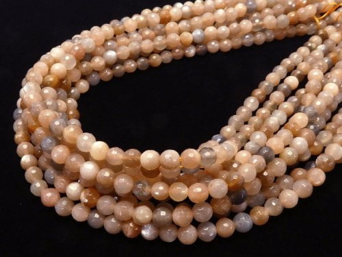 Multicolor Moonstone AAA - 128 Faceted Round 6 mm half or 1 strand beads (aprx.15 inch / 38 cm)