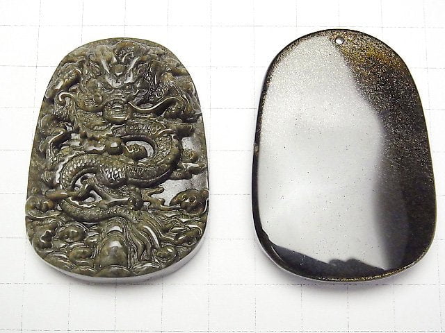 [Video] Dragon Carved! Golden Obsidian AAA Plate 1pc