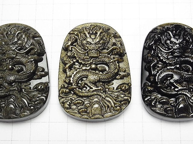 [Video] Dragon Carved! Golden Obsidian AAA Plate 1pc