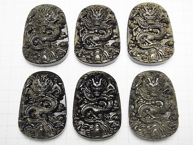 [Video] Dragon Carved! Golden Obsidian AAA Plate 1pc