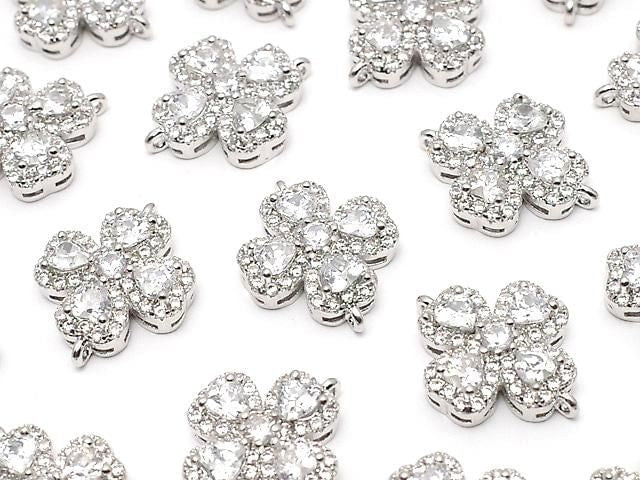Metal parts Joint parts Clover 15x12mm Silver color (with CZ) 1pc