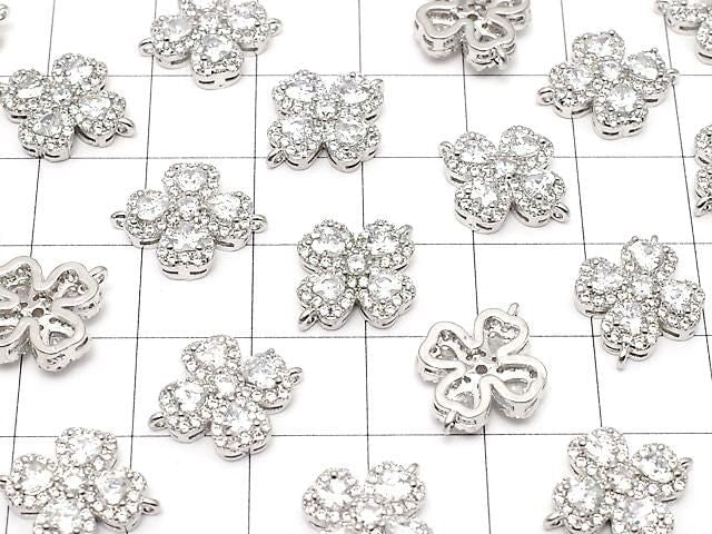 Metal parts Joint parts Clover 15x12mm Silver color (with CZ) 1pc