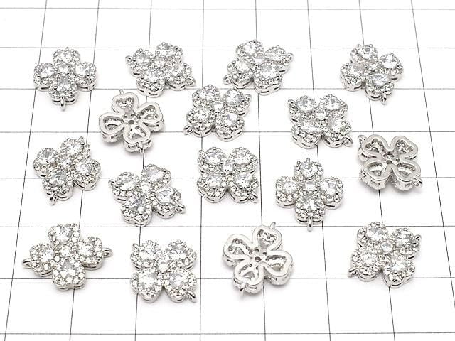 Metal parts Joint parts Clover 15x12mm Silver color (with CZ) 1pc