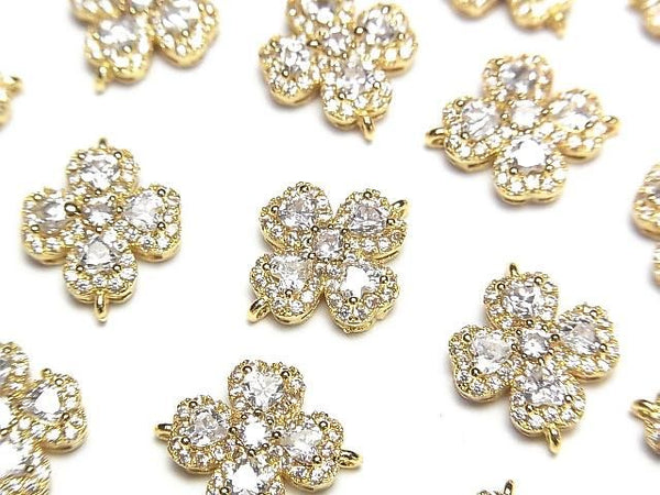 Metal parts joint parts Clover 15x12mm Gold color (with CZ) 1pc