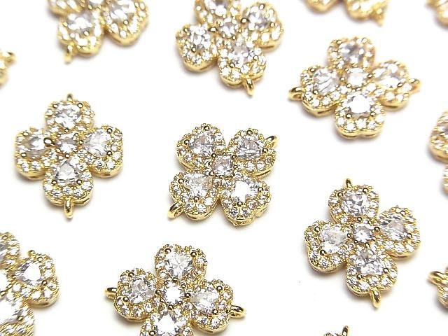 Metal parts joint parts Clover 15x12mm Gold color (with CZ) 1pc