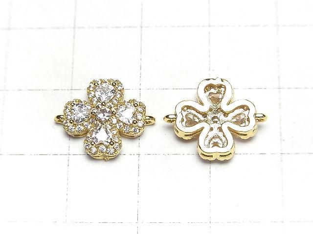 Metal parts joint parts Clover 15x12mm Gold color (with CZ) 1pc