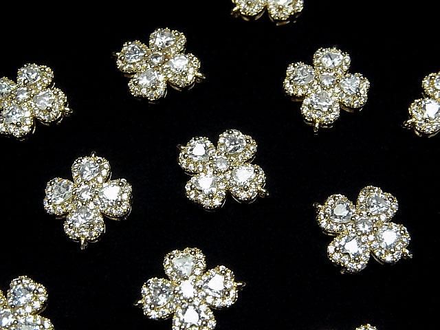 Metal parts joint parts Clover 15x12mm Gold color (with CZ) 1pc