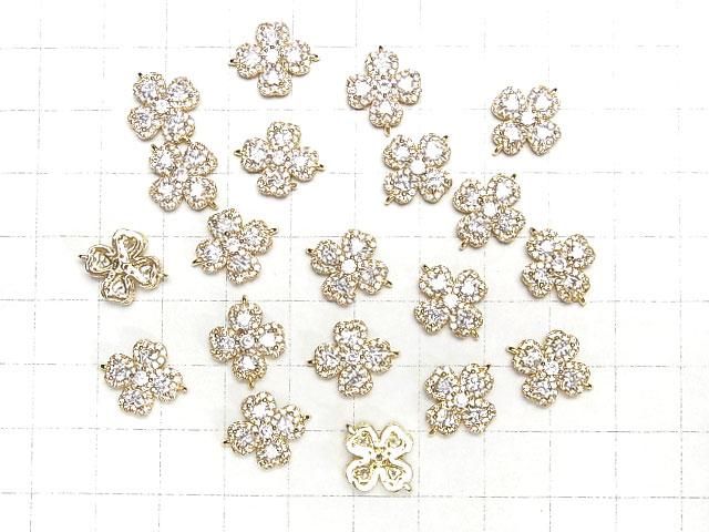Metal parts joint parts Clover 15x12mm Gold color (with CZ) 1pc