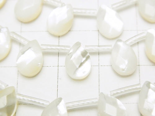 High-quality white shell (silver-lip oyster) AAA faceted pear shape 9x6x4mm 1/4 or 1 strand beads (approx. 15 inch/38 cm)