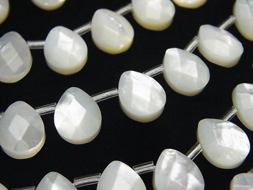 High-quality white shell (silver-lip oyster) AAA faceted pear shape 10x8x4mm 1/4 or 1 strand beads (approx. 15 inch/38 cm)