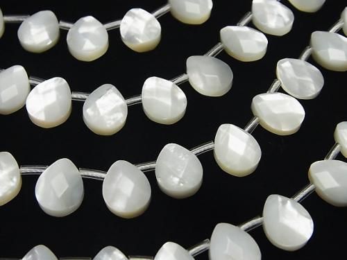 High-quality white shell (silver-lip oyster) AAA faceted pear shape 10x8x4mm 1/4 or 1 strand beads (approx. 15 inch/38 cm)