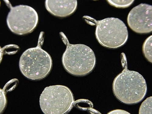 [Video]Druzy Agate Bezel Setting Coin 8mm AB Coating Silver925 1pc