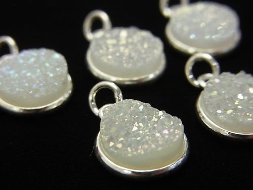 [Video] Druzy Quartz Bezel Setting Coin 11mm AB Coating Silver925 1pc $6.79!