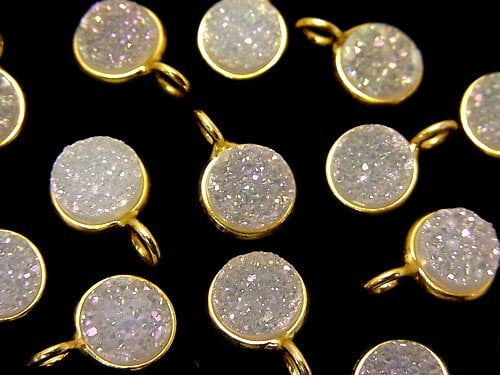 Bezel Setting, Coin, Crystal Quartz, Druzy Gemstone Beads