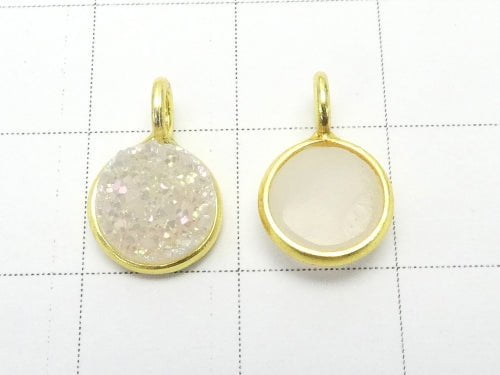 [Video]Druzy Agate Bezel Setting Coin 8mm AB Coating 18KGP 1pc