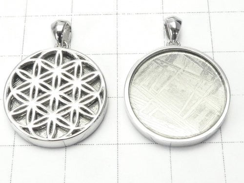 Meteorite Flower of life design included Coin Pendant 20 mm Silver 925