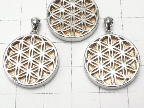 Meteorite Flower of life design included Coin Pendant 20 mm pink gold color Silver 925