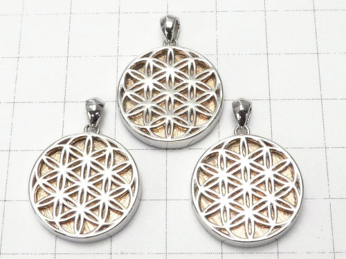 Meteorite Flower of life design included Coin Pendant 20 mm pink gold color Silver 925
