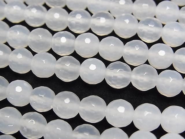 White Chalcedony 128 Faceted Round 6mm 1strand beads (aprx.15inch/38cm)
