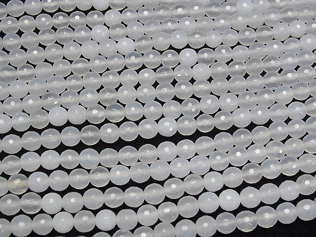 White Chalcedony 128 Faceted Round 6mm 1strand beads (aprx.15inch/38cm)
