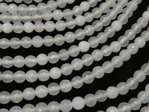 1strand $6.79! White Chalcedony 128Faceted Round 6mm 1strand beads (aprx.15inch / 38cm)