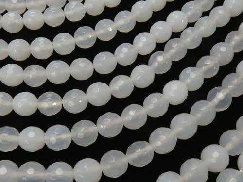 1strand $7.79! White Chalcedony 128 Faceted Round 8 mm 1strand beads (aprx.15 inch / 38 cm)