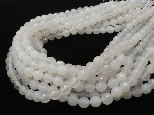 1strand $7.79! White Chalcedony 128 Faceted Round 8 mm 1strand beads (aprx.15 inch / 38 cm)