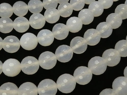 1strand $8.79! White Chalcedony 128 Faceted Round 10 mm 1strand beads (aprx.15 inch / 38 cm)