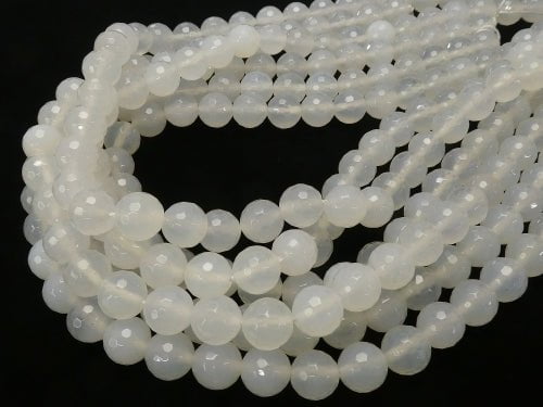 1strand $8.79! White Chalcedony 128 Faceted Round 10 mm 1strand beads (aprx.15 inch / 38 cm)