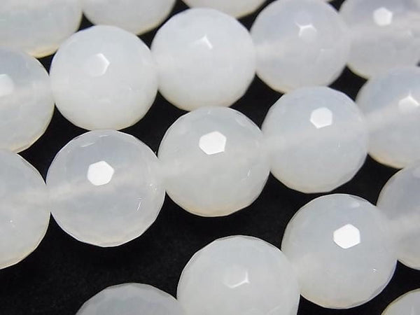 White Chalcedony 128 Faceted Round 12mm 1strand beads (aprx.15inch/38cm)