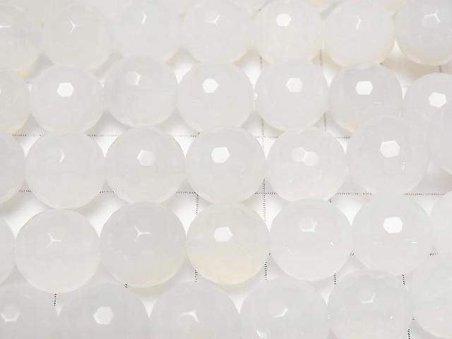 White Chalcedony 128 Faceted Round 12mm 1strand beads (aprx.15inch/38cm)