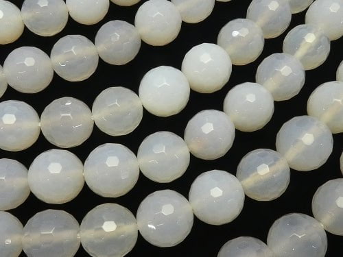 1strand $9.79! White Chalcedony 128 Faceted Round 12 mm 1strand beads (aprx.15 inch / 38 cm)