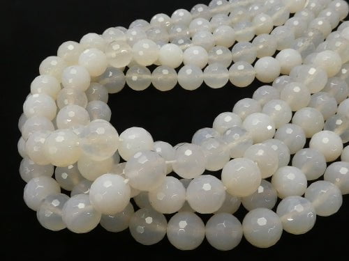 1strand $9.79! White Chalcedony 128 Faceted Round 12 mm 1strand beads (aprx.15 inch / 38 cm)