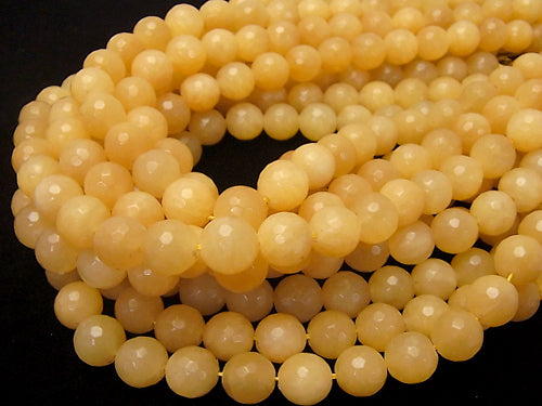 Yellow Jade 128 Faceted Round 12 mm half or 1 strand beads (aprx. 15 inch / 37 cm)