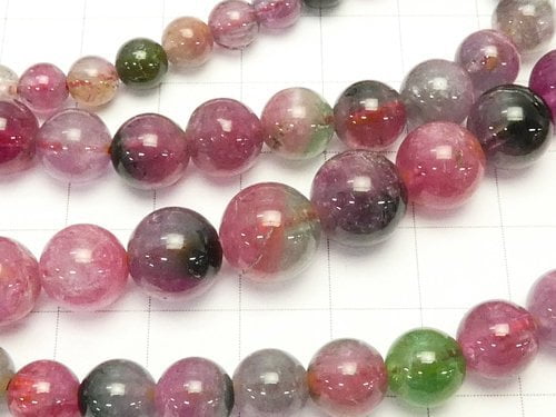 [Video] [One of a kind] High Quality Afghanistan Water Melon Tourmaline AAA Round 5mm-10mm Size Gradation 1strand beads (aprx.16inch / 40cm)