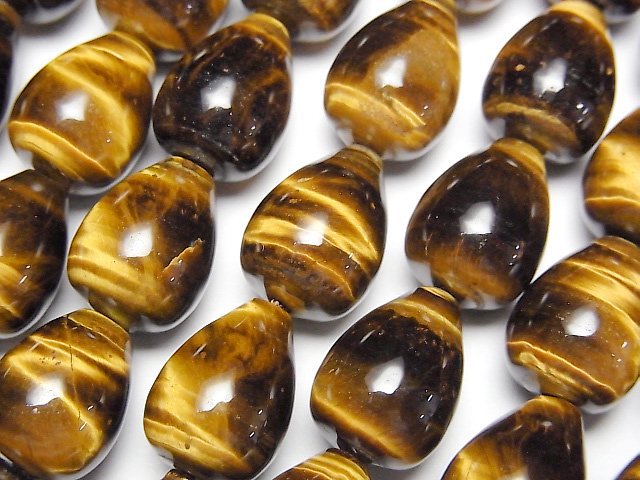 [Video] Yellow Tiger's Eye AAA Vertical Hole Drop (Smooth) 14x10x10mm half or 1strand beads (aprx.15inch/36cm)