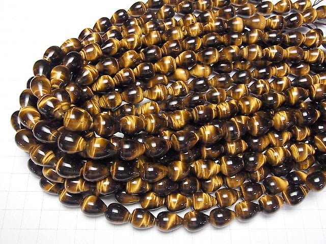 [Video] Yellow Tiger's Eye AAA Vertical Hole Drop (Smooth) 14x10x10mm half or 1strand beads (aprx.15inch/36cm)