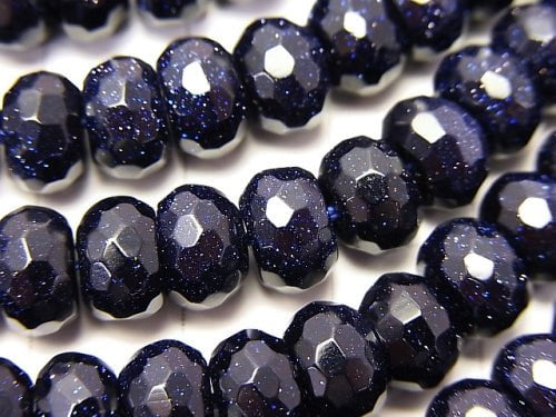 1strand $9.79! Blue Golden Sand Stone  Faceted Button Roundel 8x8x5mm 1strand beads (aprx.15inch/36cm)